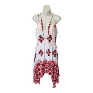 Spaghetti Strap Handkerchief Hemline Red & Cream Dress Vacation Cruise Large